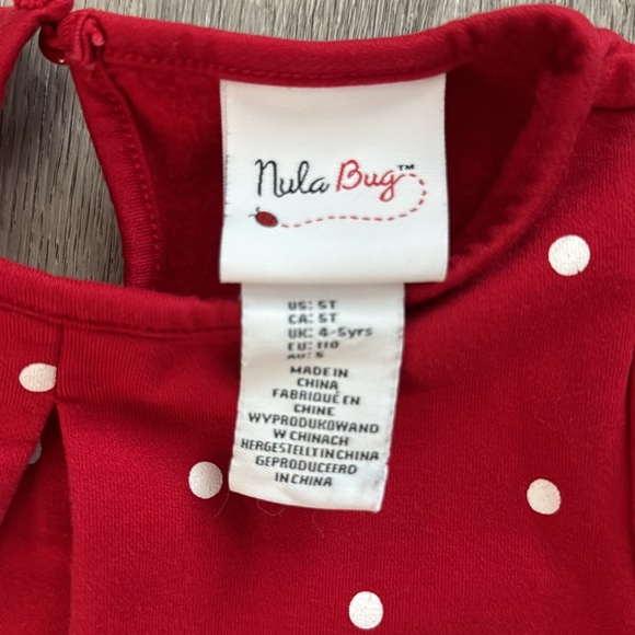 Nula Bug Red Long Sleeve White Polka Dot Dress with 2 Reindeer Pockets Size 5T - Picture 6 of 8